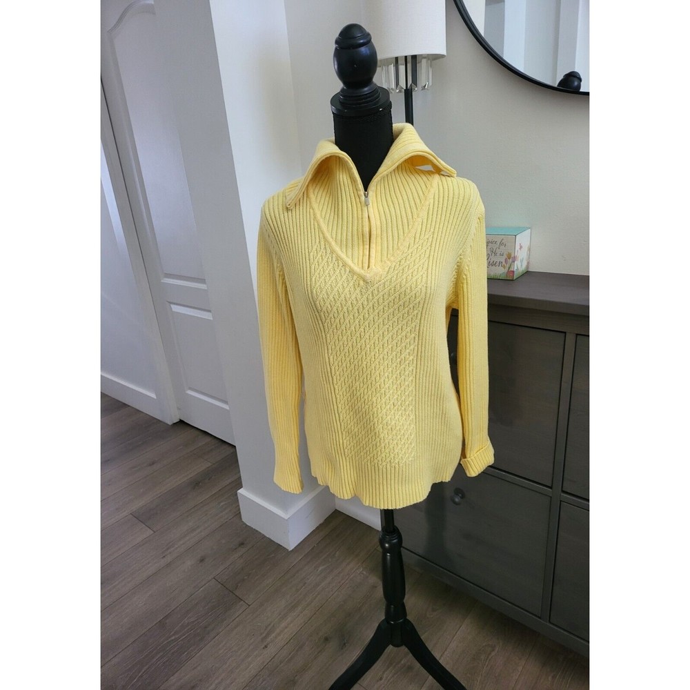 Liz Claiborne Yellow Sweater with Oversized Zip Collar Classic SZ XL